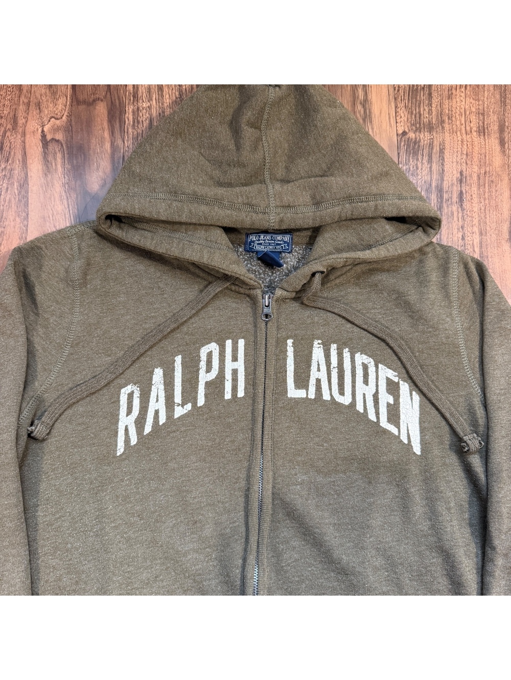 Vintage Y2K Polo Ralph Lauren Jeans Co Zip Hoodie XL Olive Green Spellout